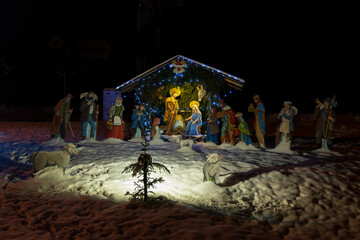 Christmas decoration outdoors covered with snow