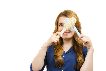 Poster - Girl long hair with comb brush