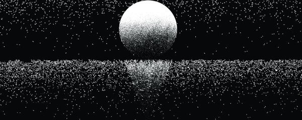 Wall Mural - horizon with lunar reflection. full moon on the ocean. brush strokes. open sea landscape . moonlight