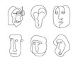 Continuous line drawing of abstract faces, artistic representation of human faces in single line technique