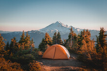 A Tent On A Remote Spot In North Cascades Near Mt. Baker
