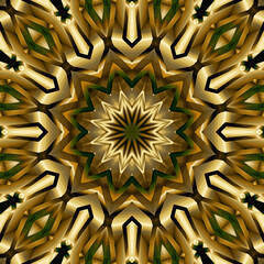 Wall Mural - 3d effect - abstract gold green polygonal mandala pattern