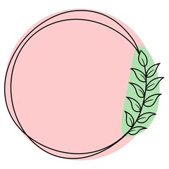 Round light pink frame with a tree branch on a green background, vector illustration, emblem icon