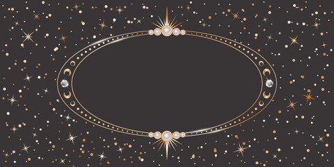 Wall Mural - ornate celestial card template. festive dark vector astrological background with a copy space. oval 
