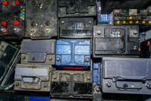 Top View Of Many Used Car Batteries For Recycling
