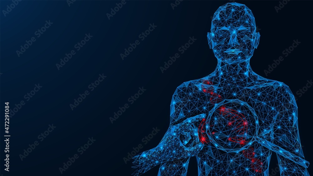 Editing the DNA of a human cell under a magnifying glass. The hand with ...