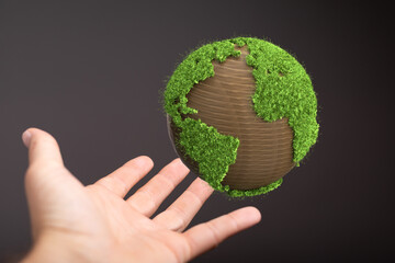 green 3d planet concept, recycle sign