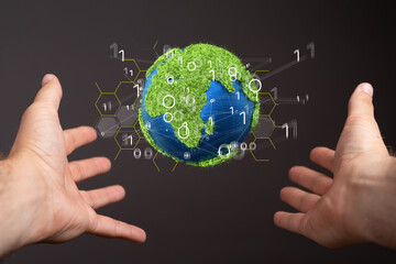 illustration with bold world map in green color