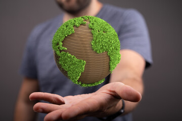 Illustration with bold world map in green color