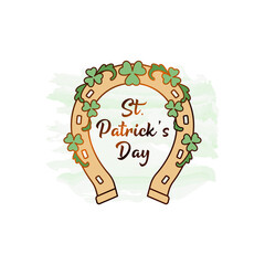 Wall Mural - Patrick day card with lucky horseshoe on white