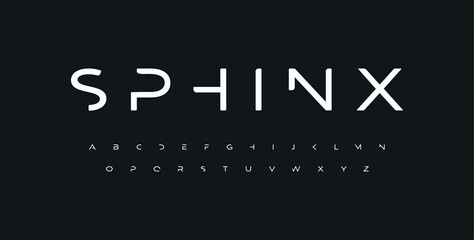 Leinwandbilder - Futuristic font with minimalistic letter design for technology and innovation, digital interfaces and spaceships. Vector typography