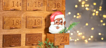 Wooden Christmas Advent Calendar With Chocolate Santa Claus