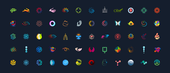 Aufkleber - Vector logo templates, big set. Bestseller logos for business, sport, technology, science, medicine, education, religion, art, photo, innovation, nature and more. Abstract and minimalist idea design