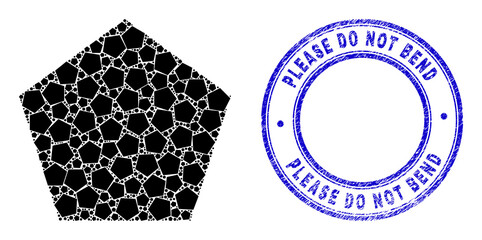 Canvas Print - Vector pentagon icon collage is done from randomized self pentagon pictograms. Please Do Not Bend dirty blue round stamp seal. Recursive collage from pentagon icon.