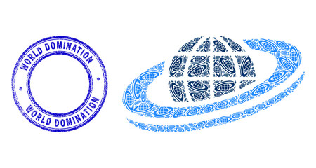 Canvas Print - Vector planet orbit icon collage is done of repeating recursive planet orbit icons. World Domination dirty blue round stamp seal. Recursive combination from planet orbit icon.