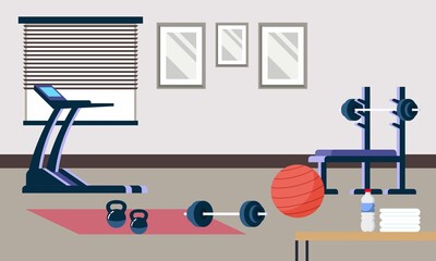Home gym with different workout elements illustration