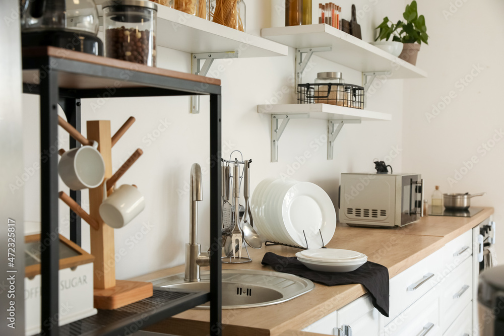 Stylish counter in contemporary kitchen