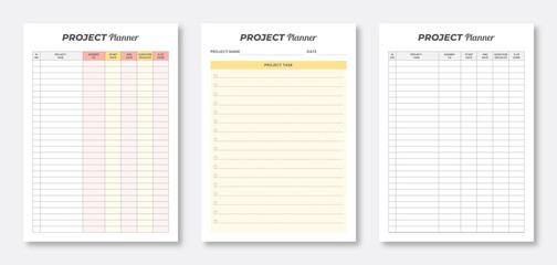 Wall Mural - project planner template. printable minimal planner template.  3 set of project planner templates collection.