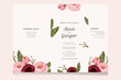 wedding invitation set with rustic  rose flower watercolor