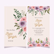 wedding invitation card with pink and purple rustic flower