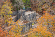 High Angle Overcast View Of The Beautiful Landscape Of Collings Castle In Turner Falls Area