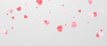 Abstract Background I Adore On A White Background, Huge And Small Pink Hearts Are Sprinkled For Valentine's Day.