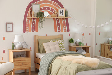 Sticker - Modern girl's bedroom interior with stylish furniture. Idea for design