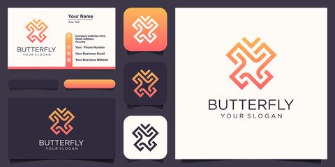 Sticker - Butterfly Logo geometric design abstract vector template Linear style icon.