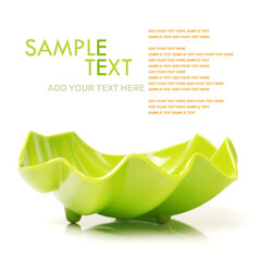 Poster - Bright green plastic empty bowl on a white background