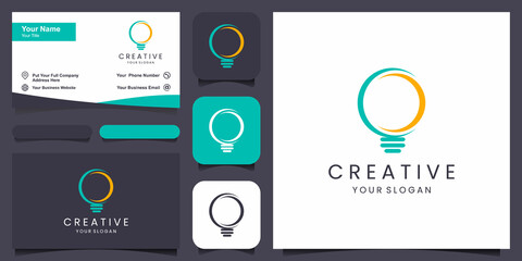 Wall Mural - creative Smart bulb lamp logo icon and business card design .