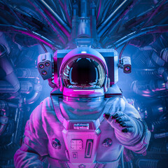 Wall Mural - space capsule astronaut - 3d illustration of space suit wearing male figure inside spacecraft cockpi