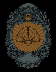 Wall Mural - illustration antique brain with engraving style