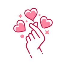 Mini I Love You Hand Clip Art In Pink Color ,korean Heart Finger I Love You Sign Icon Vector Line Art Illustration Sticker Design Social Media, I Heart You Gesture