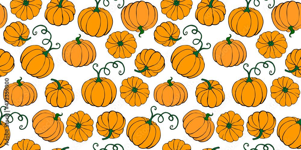 Vector seamless pattern with pumpkins in flat style. Halloween or ...