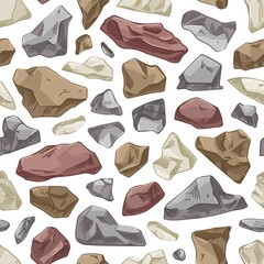 Fototapete - Stone pattern. Seamless rock background with rubbles and cobbles. Masonry texture. Repeating stonewall structure. Endless design with stonework print. Hand-drawn vector illustration for decoration