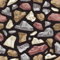 Fototapete - Seamless rock pattern. Endless background design with repeating stone print. Mosaic masonry texture with boulders, rough rubbles and coubles fragments. Hand-drawn vector illustration for decoration