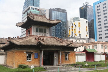 Wall Mural - View of Ulaanbaatar city, Mongolia. Ancient and modern architecture together. Building facade of Choijin Lama Temple Museum. Ulaanbaatar landmark, monument