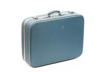 Small Blue Vintage Suitcase On White Background 