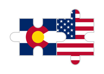 puzzle pieces of colorado state and united states flags. vector illustration isolated on white background