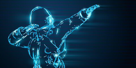 dancing neon astronaut on the blue background of the moon and space. vector illustration
