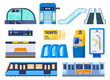 Subway element infographic set vector flat illustration. Modern public transportation