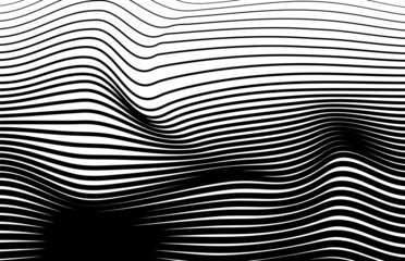 Wall Mural - black and white retro vector illustration. art optical wave abstract background, black and white. mo