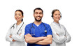 © Syda Productions - medicine, profession and healthcare concept - group of happy smiling doctors and nurse with stethoscopes over white background