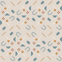 Aufkleber - Modern vector abstract  geometric background with circles, rectangles and squares  in retro scandinavian style. Pastel colored simple shapes graphic seamless pattern. Abstract mosaic artwork.