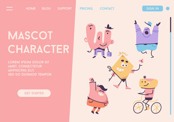 Wall Mural - Vector landing page of Mascot Character concept.