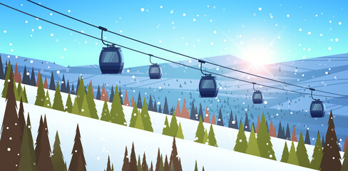 Wall Mural - ski resort cableway in snowy mountains winter vacation concept horizontal beautiful landscape background