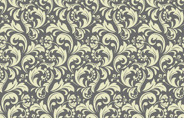  Flower pattern. Seamless gray ornament. Graphic vector background. Ornament for fabric, wallpaper, packaging