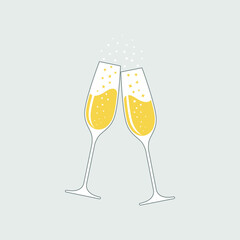 Clink glasses champagne graphic icon. Cheers with two champagne glasses sign isolated on gray background. Vector illustration