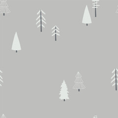 Wall Mural - pattern with white Christmas trees. hand-drawn trees. design for fabric, wrapping paper, background.