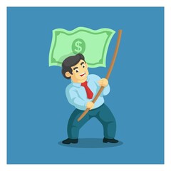 businessman bring flag of money. anti corruption. vector illustration